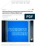 American Express anunció que suspenderá todas sus operaciones en Rusia y Bielorrusia