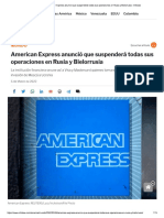 American Express Anunció Que Suspenderá Todas Sus Operaciones en Rusia y Bielorrusia