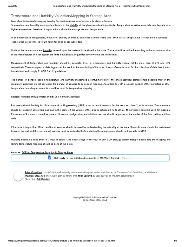 Temperature and Humidity Validation Mapping in Storage Area