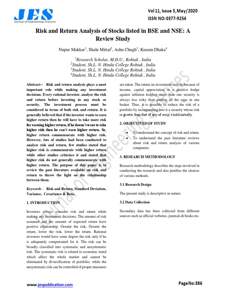 Risk and Return Analysis of Indian Stocks | PDF | Beta (Finance) | Risk