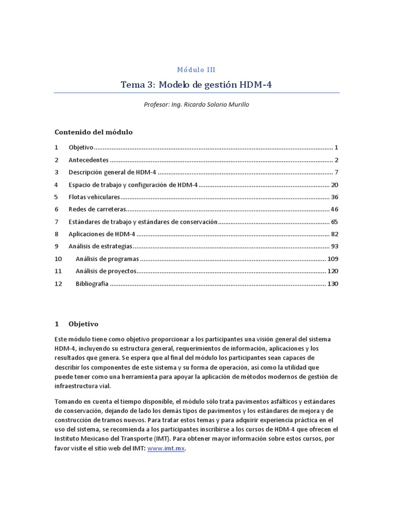 Modelo de Gestión HDM-4 | PDF