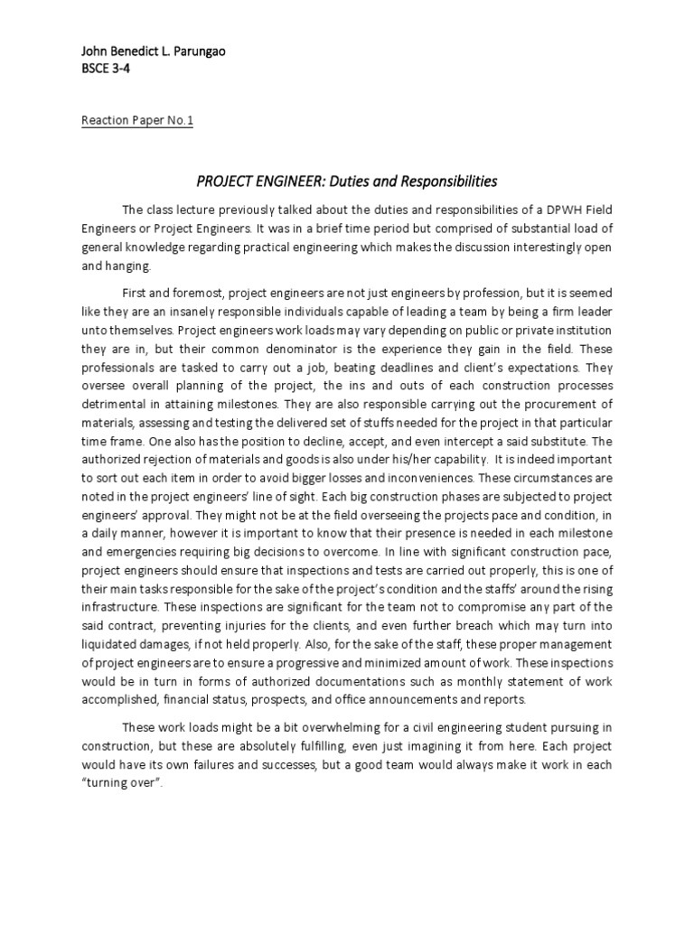 Ojt project engineer duties and responsibilities pdf engineer