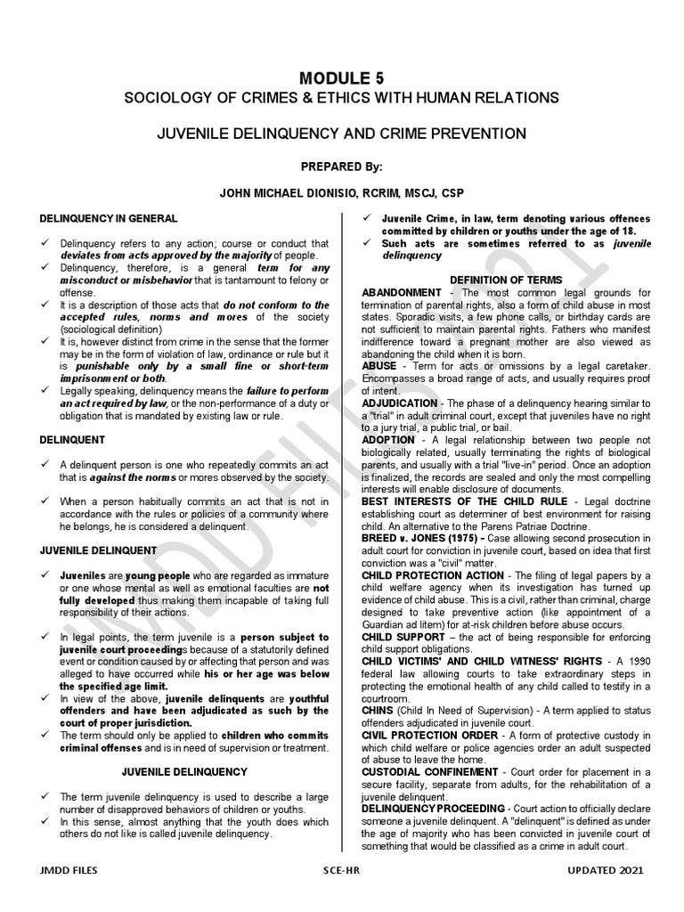 Juvenile Delinquency Overview and Prevention | PDF | Juvenile ...