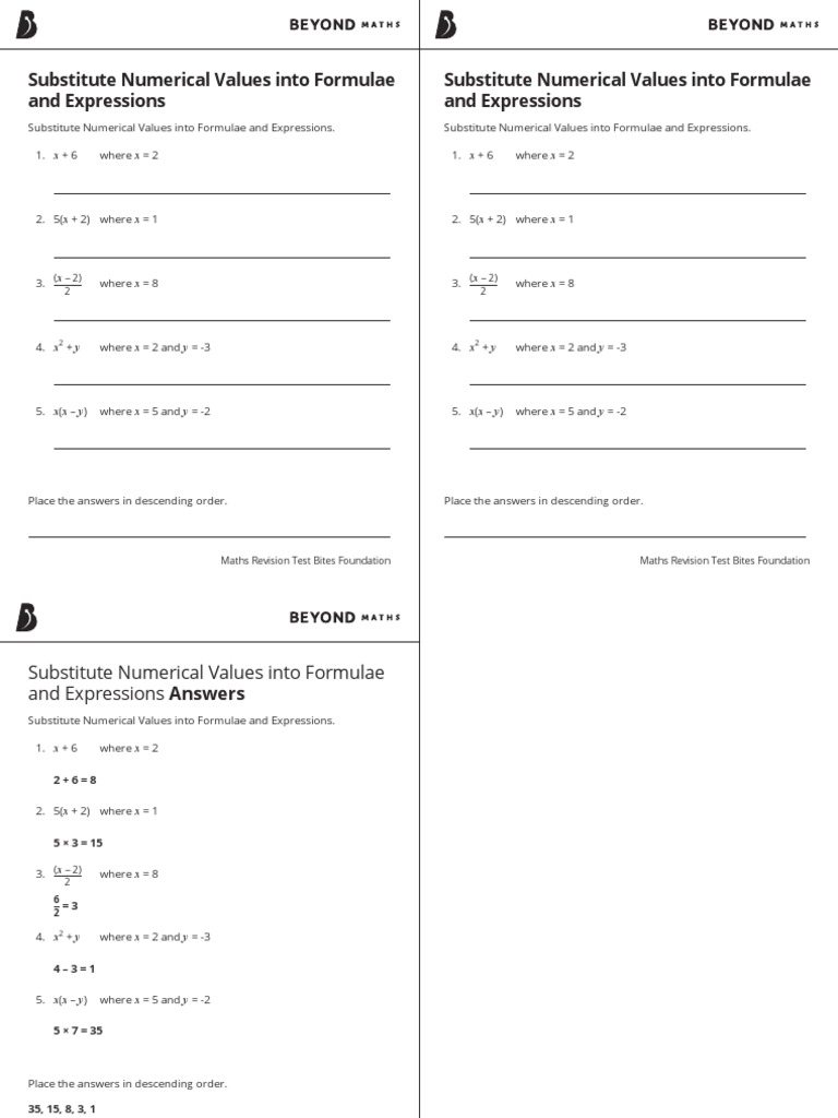 9 Substitute Numerical Values Into Formulae and Expressions | PDF