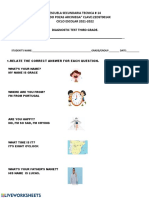 Escuela Secundaria Tecnica # 14 "Ricardo Pozas Arciniega" Clave:22Dst0014X CICLO ESCOLAR 2021-2022 Diagnostic Test Third Grade