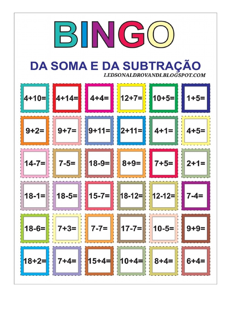 Bingo Adição e Subtração | PDF