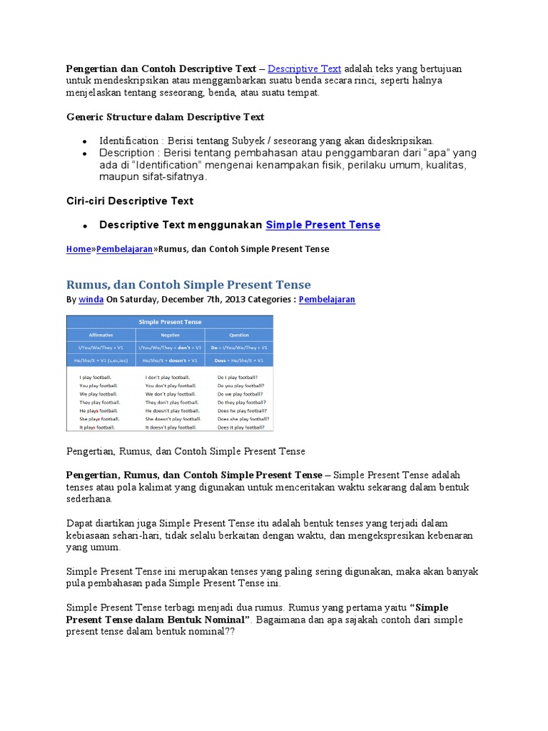 Pengertian Dan Contoh Descriptive Text | PDF