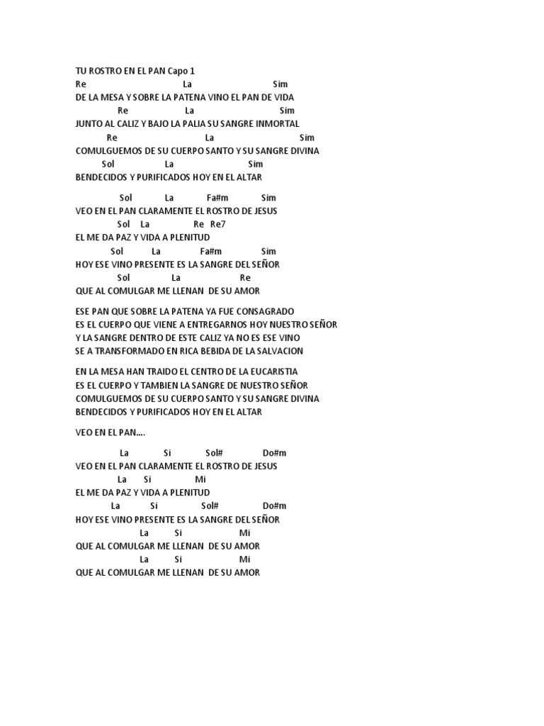 Tu rostro en el pan: letra y acordes | PDF | Religión y espiritualidad
