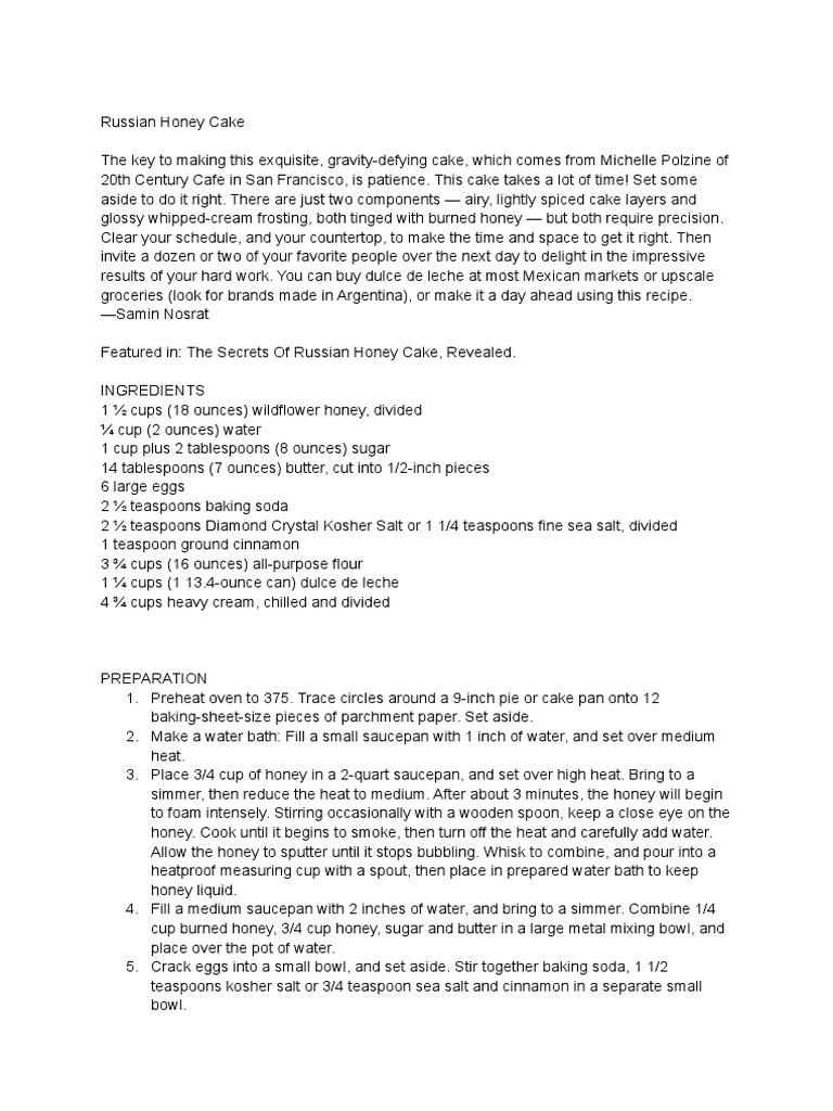 Russian Honey Cake PDF Cakes Baking