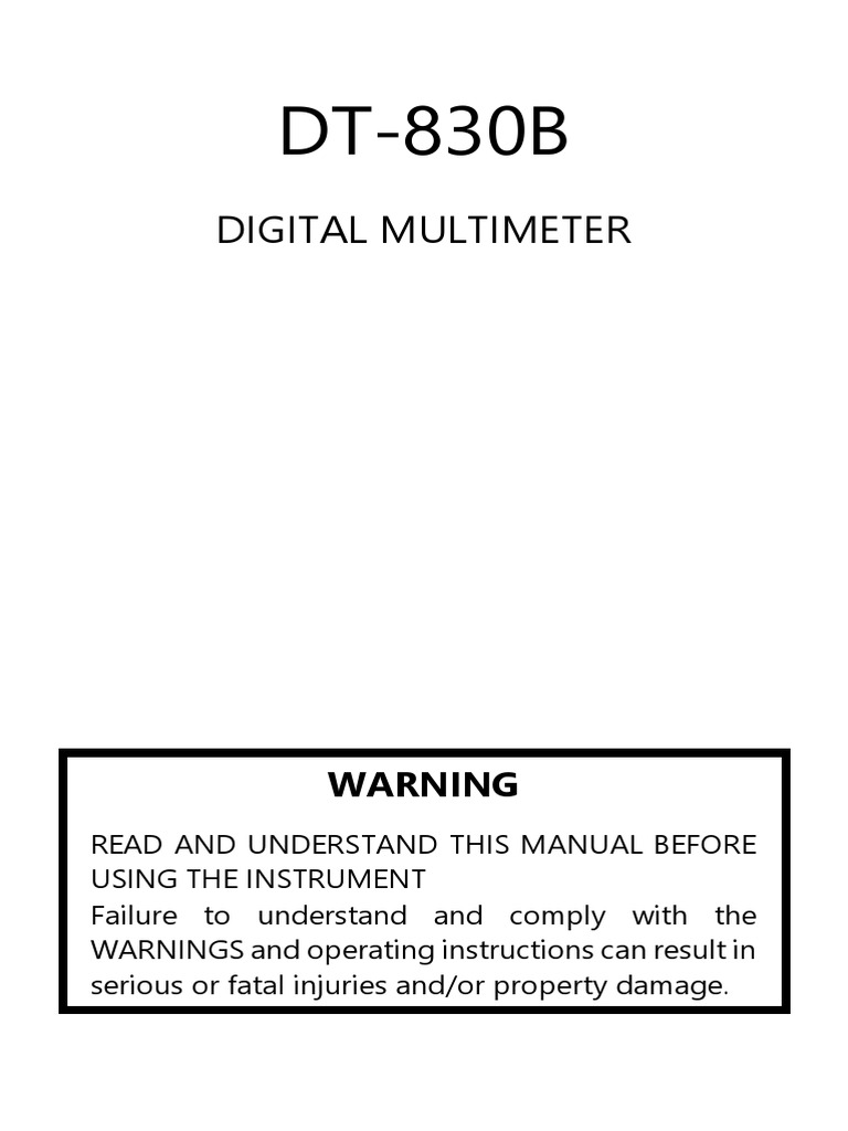Operating Instructions And Specifications For The DT-830B Digital.
