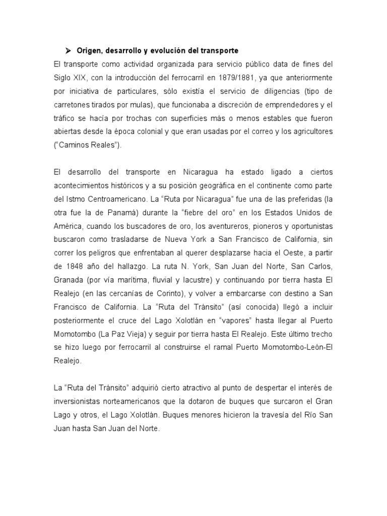Evolución del Transporte en Nicaragua | PDF | Nicaragua | Transporte
