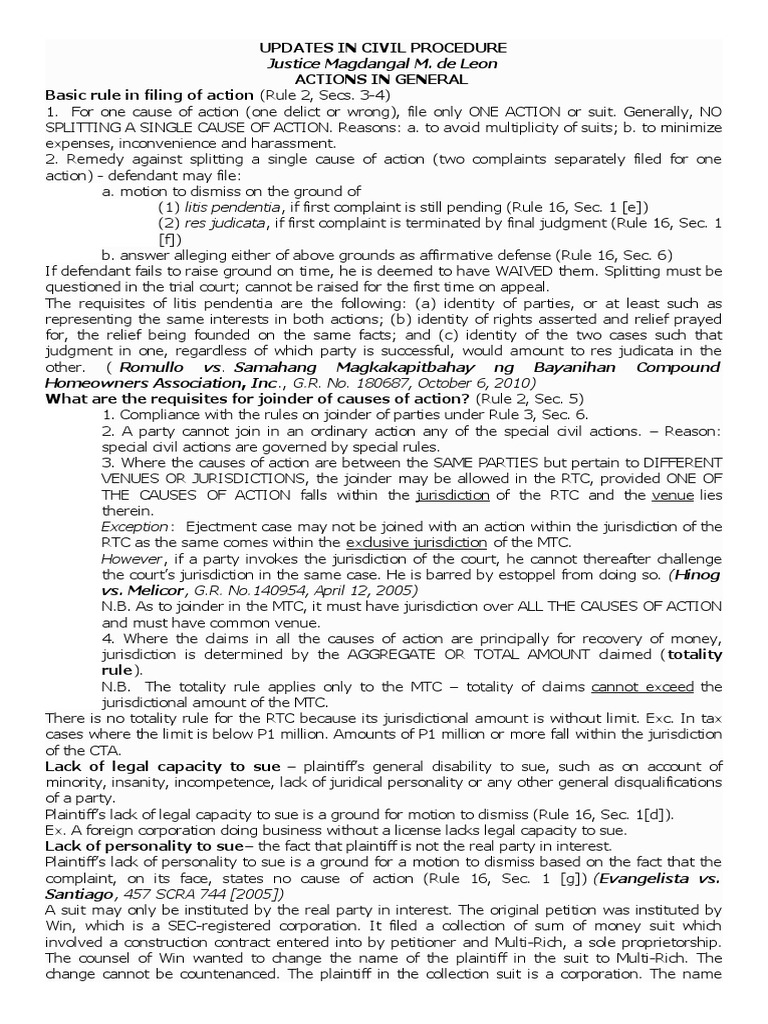 Updates in Civil Procedure | PDF | Summary Judgment | Pleading