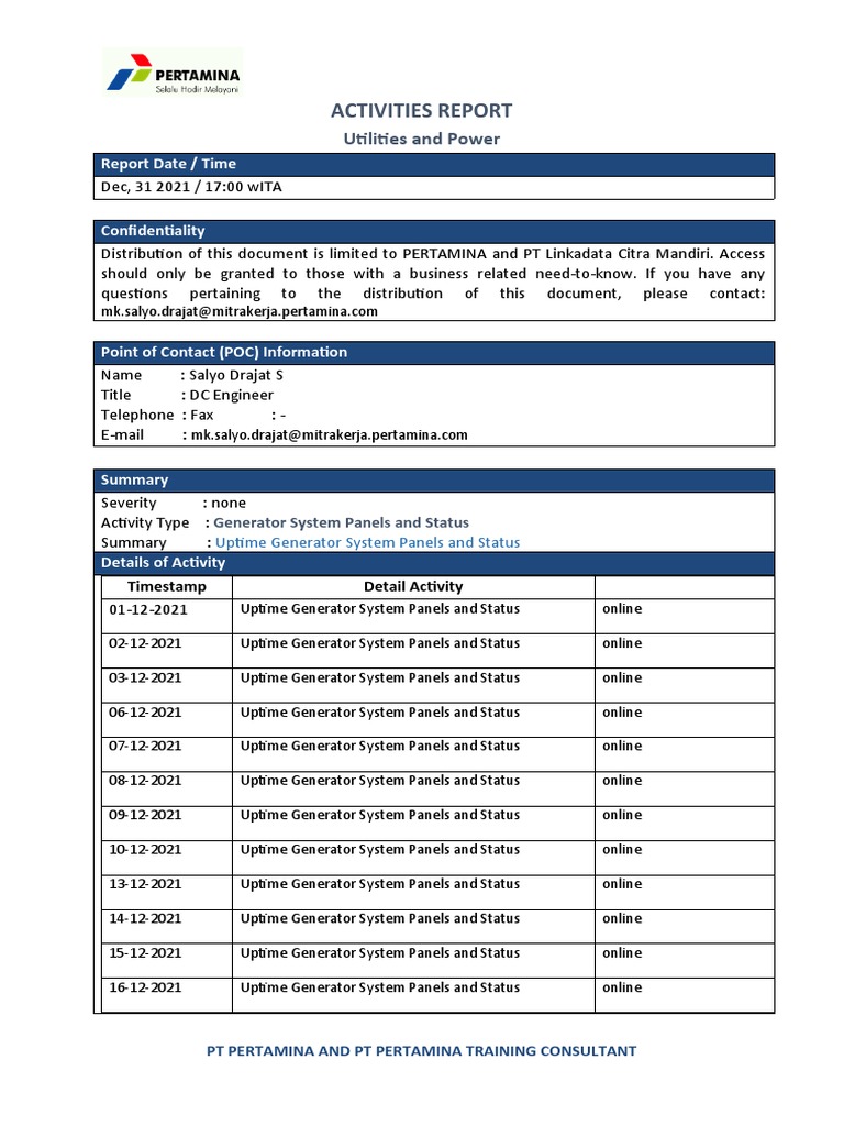 Activities Uptime Generator System Panels and Status Report | PDF ...