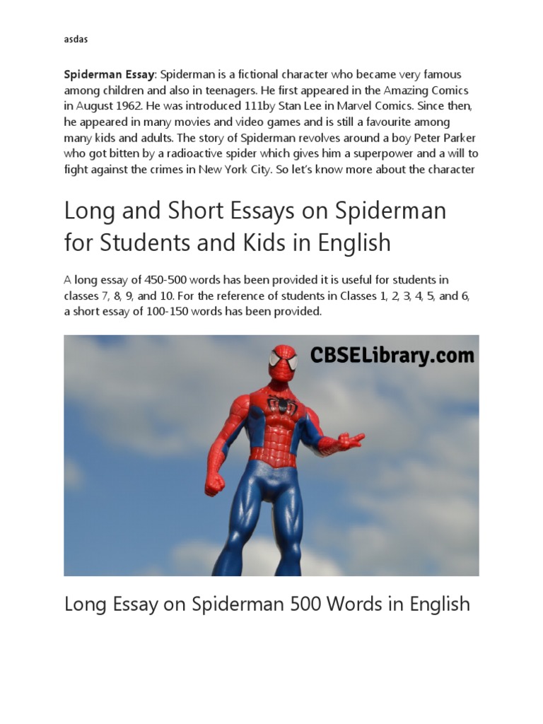 Long and Short Essays On Spiderman For Students and Kids in English