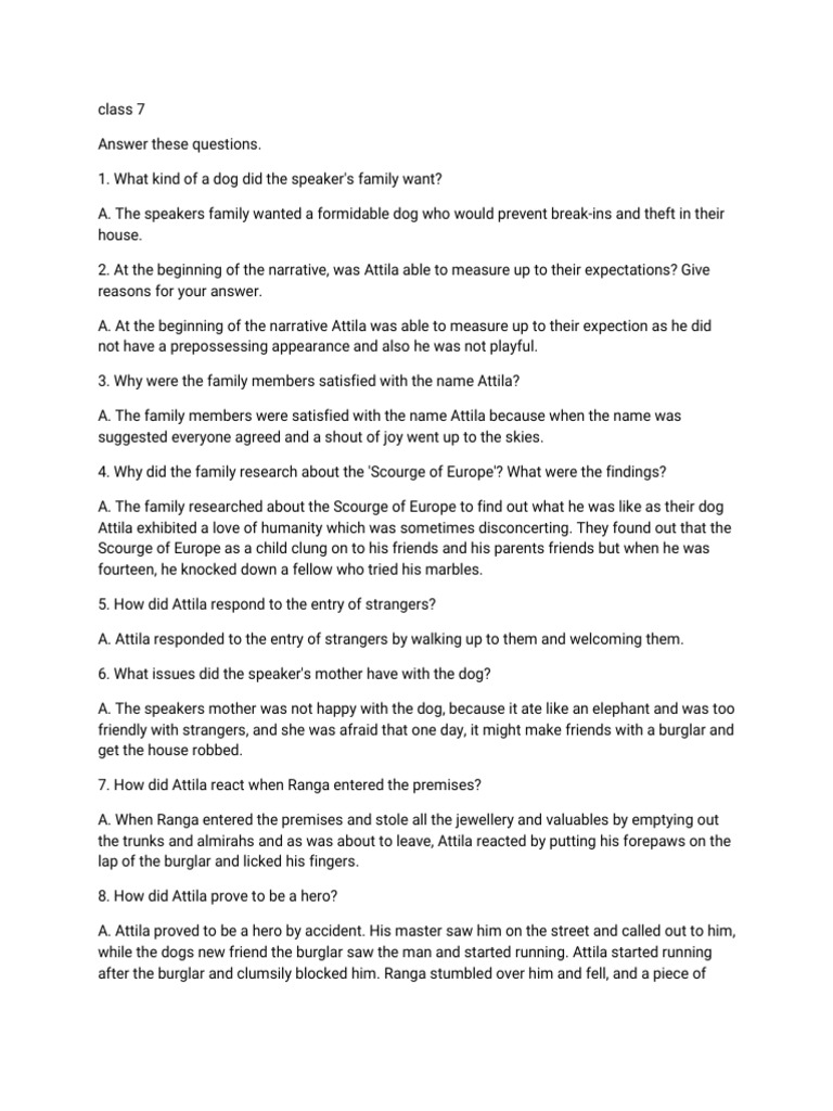 Attila: Class 7 Question Answers | PDF