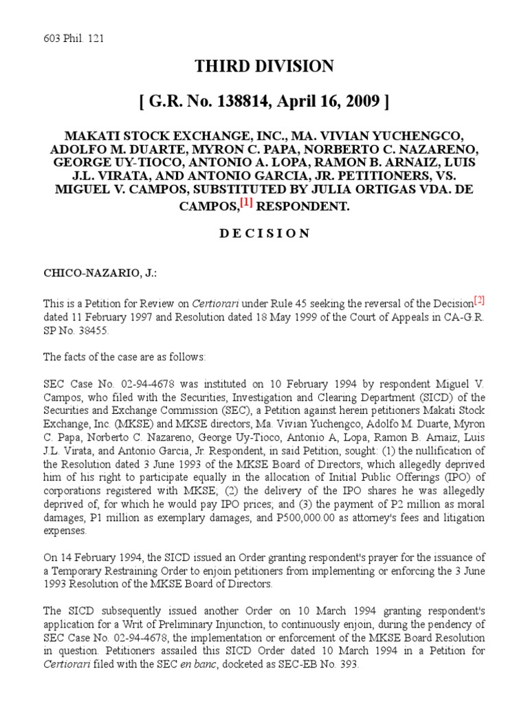 Makati Stock Exchange Vs Campos PDF Complaint Initial Public Offering