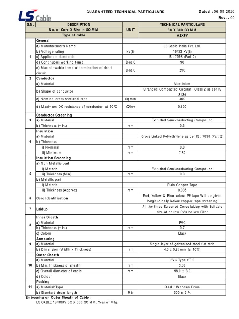 33kV 3C x 300 sq mm Cable Specs | PDF | Electrical Conductor ...