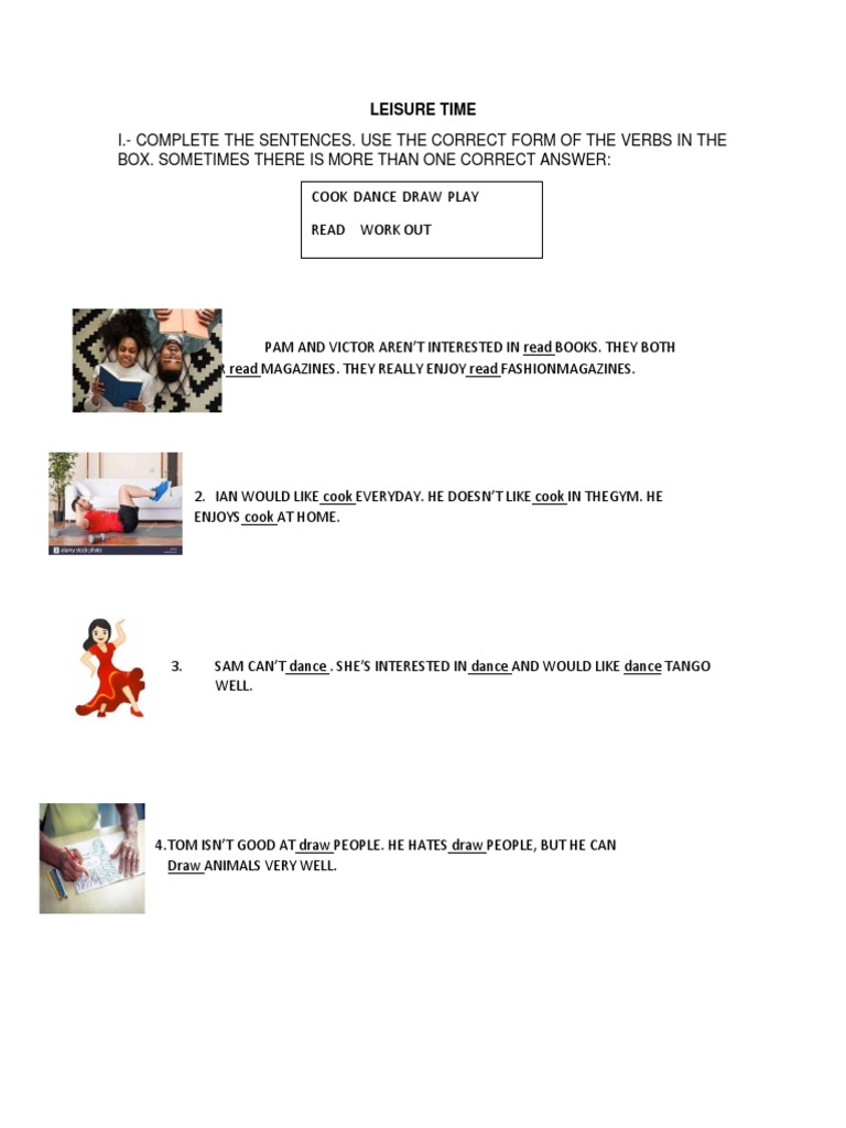 Exercises Leisure Activities PDF