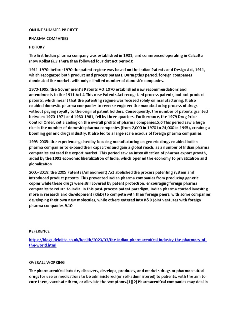 Summer Internship Project (Pharma) PDF Pharmaceutical Industry