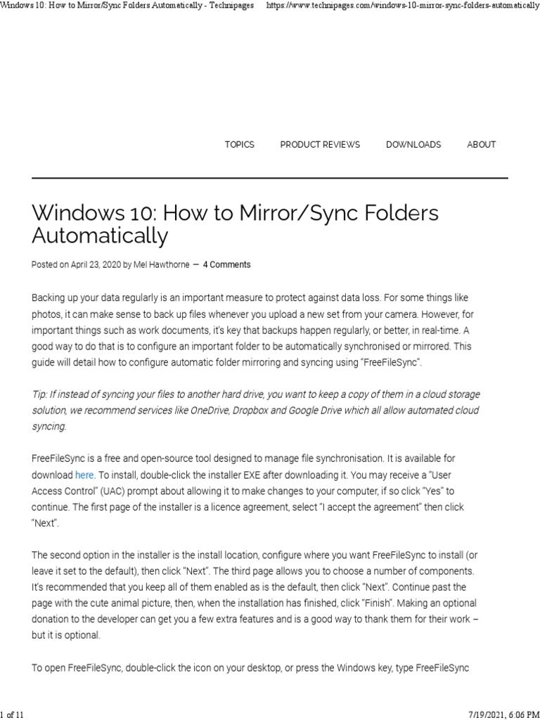 Windows 10 How To Mirror Sync Folders Automatically Technipages Pdf 