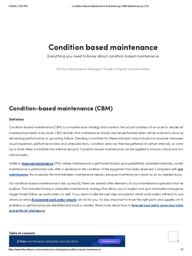 Condition Based Maintenance & Monitoring (CBM Maintenance) - Fiix | PDF ...