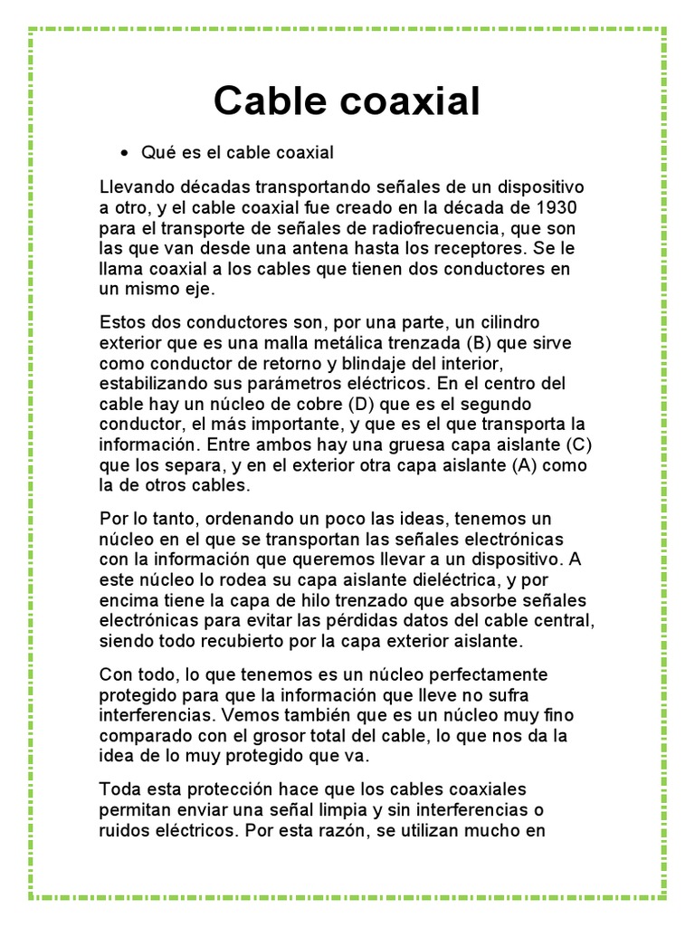 Los tipos de cable coaxial y sus usos PDF Cable coaxial