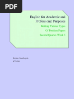 English For Academic and Professional Purposes: Writing Various Types of Position Papers Second Quarter-Week 3