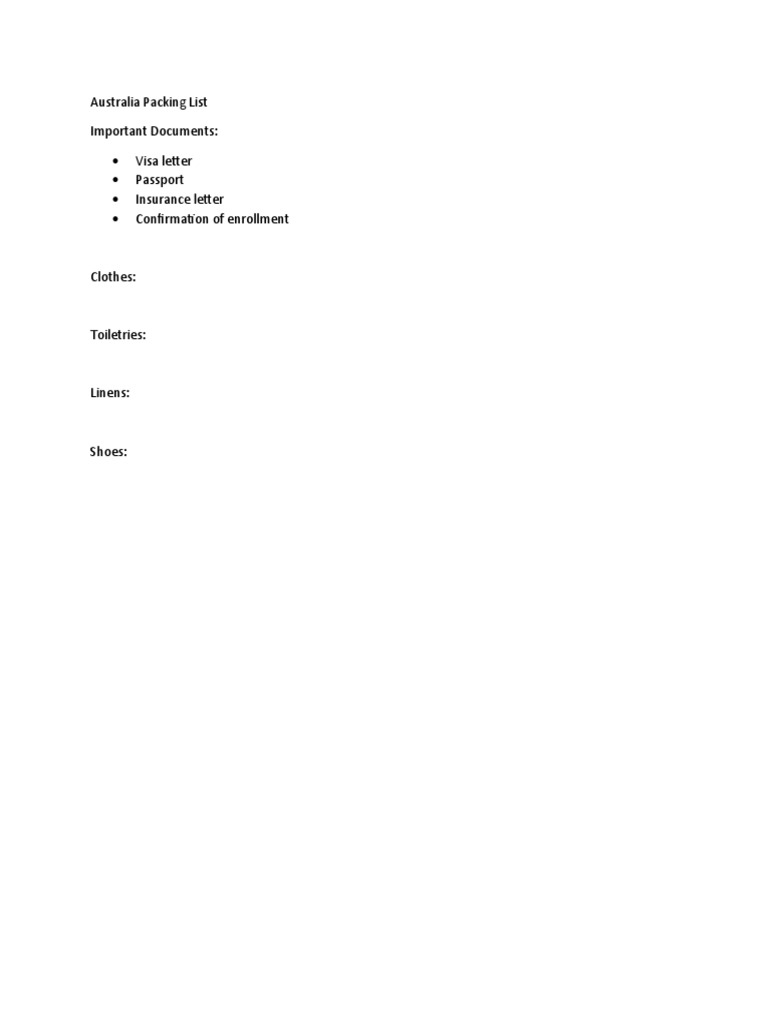 Australia Packing List | PDF