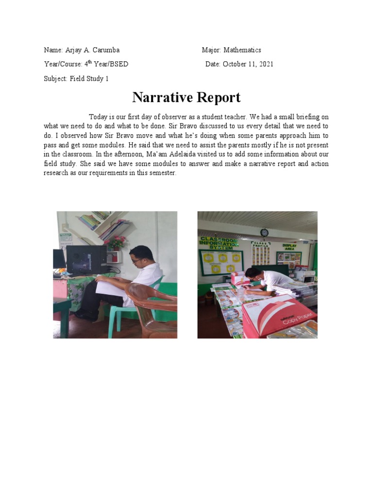 Narrative Report fs1 1 PDF Teachers Classroom