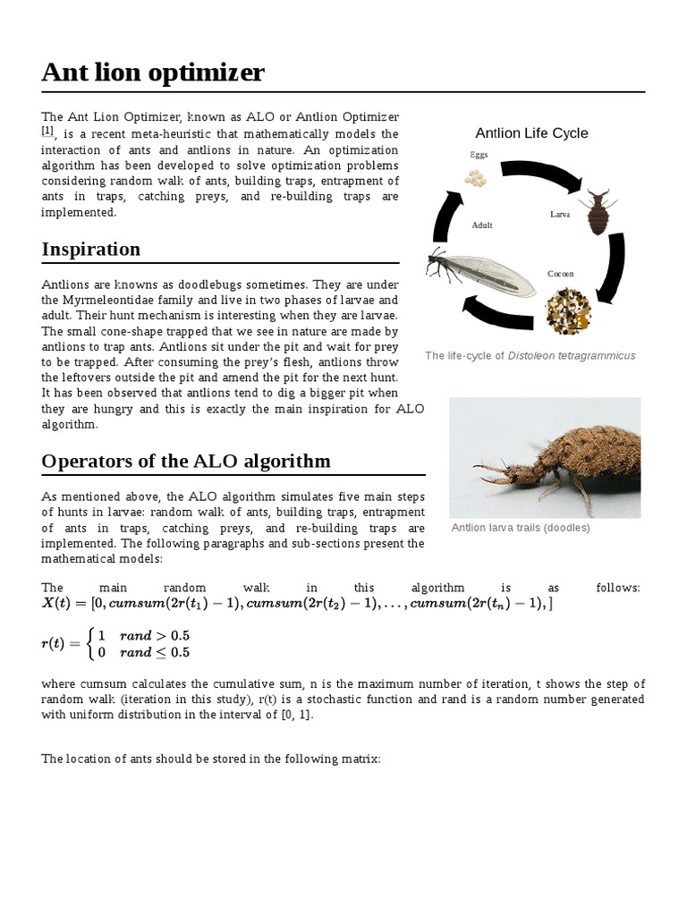 Ant Lion Optimizer: Inspiration | PDF | Mathematical Optimization ...