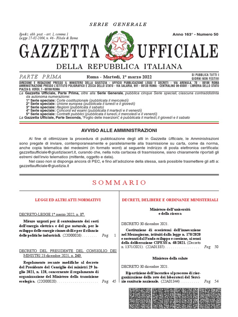 Gazzetta Ufficiale Della Repubblica Italiana PDF