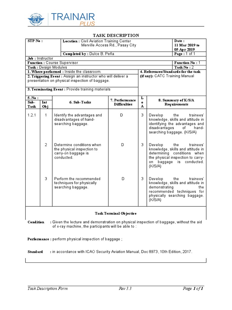 Task Description Physical Inspection of Baggage PDF