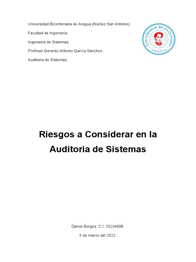 Riesgos A Considerar en La Auditoria de Sistemas | PDF | Auditoría | Cobit