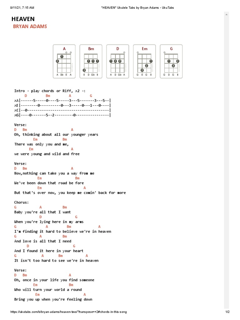 Bryan Adams Heaven song lyrics on a piano