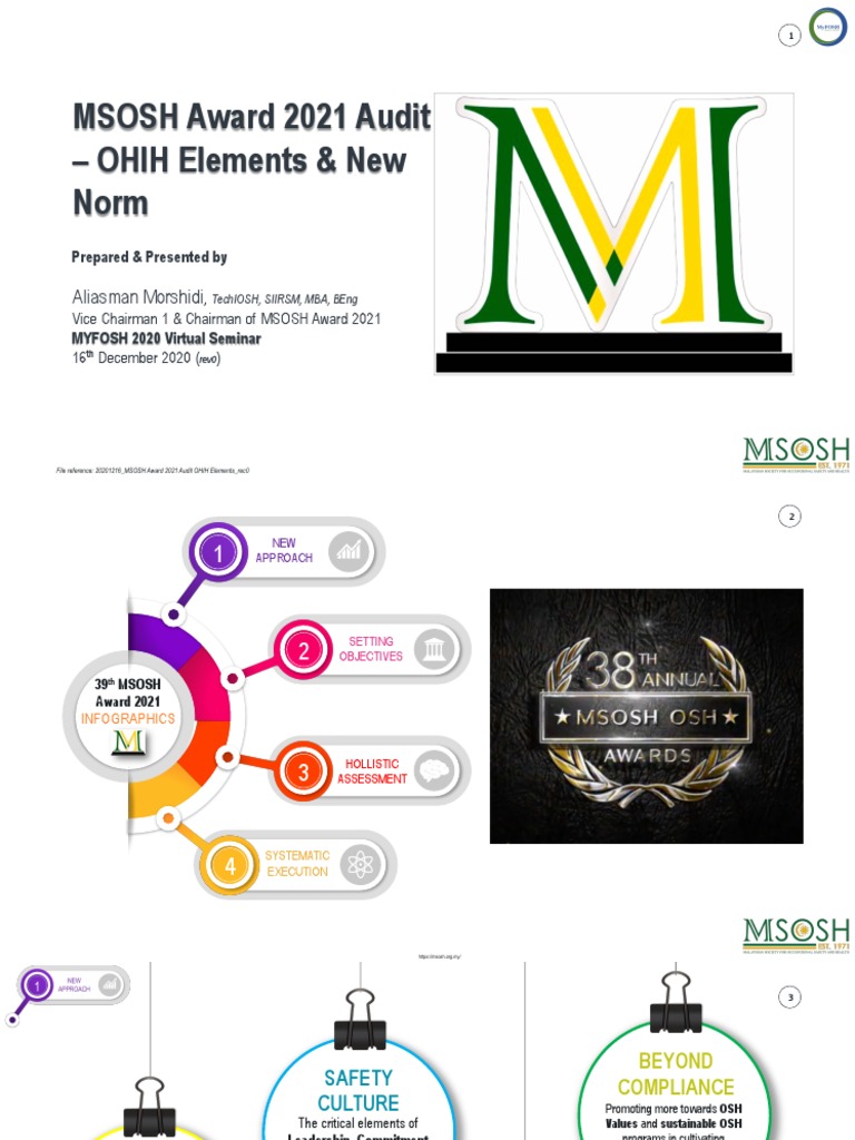 MSOSH Award 2021 Audit Overview | PDF | Occupational Safety And Health ...
