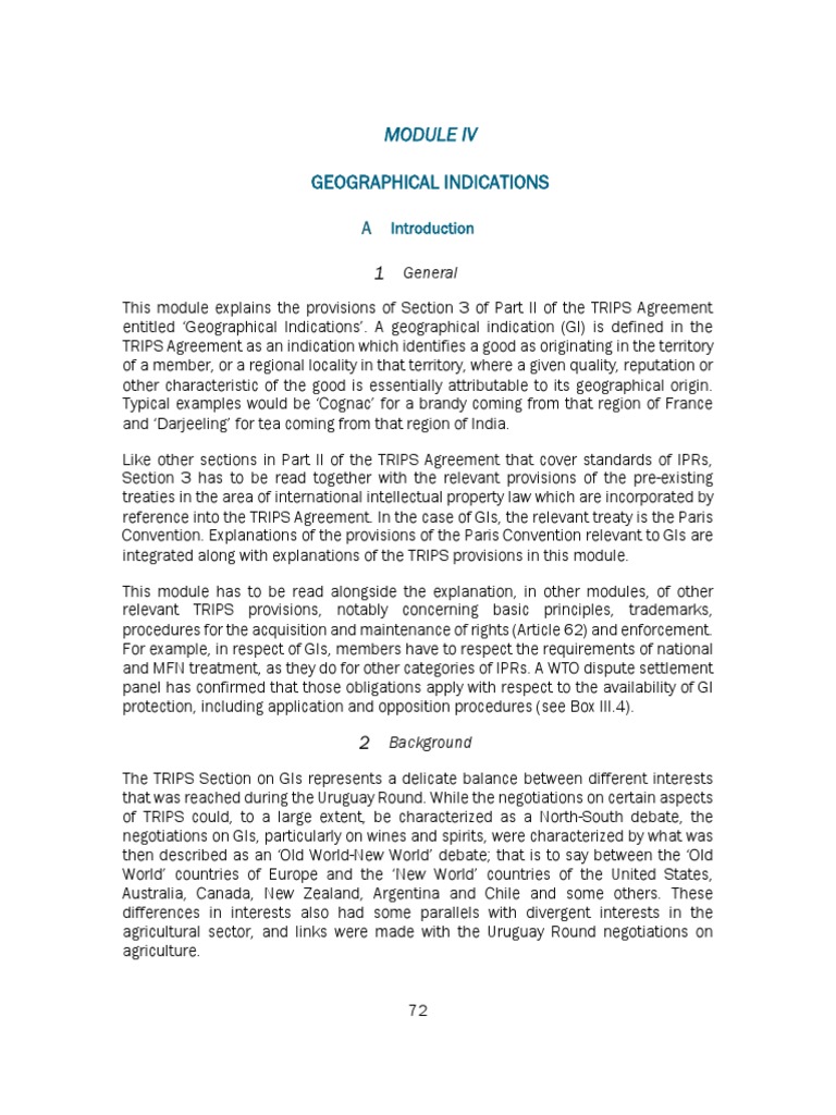 Geographical Indications General PDF Trademark Trips Agreement