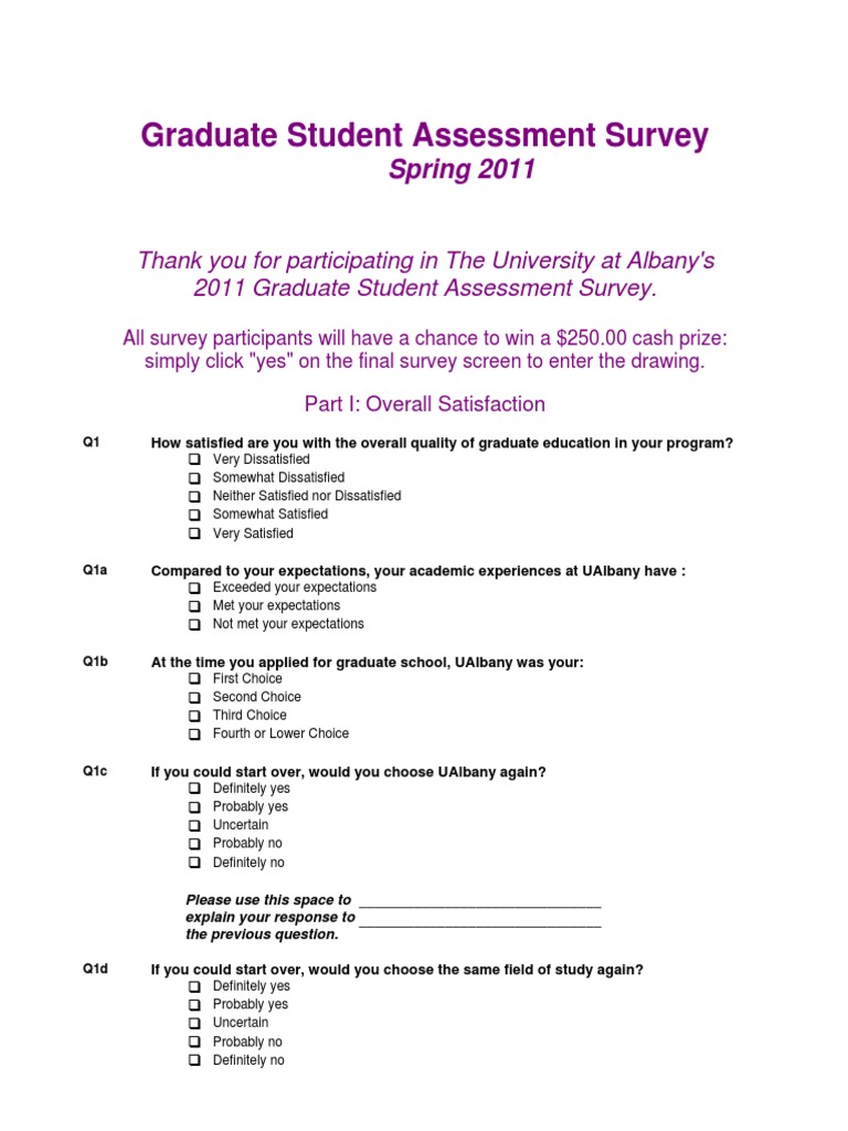 Graduate Student Assessment Survey: Spring 2011 | PDF | Thesis ...