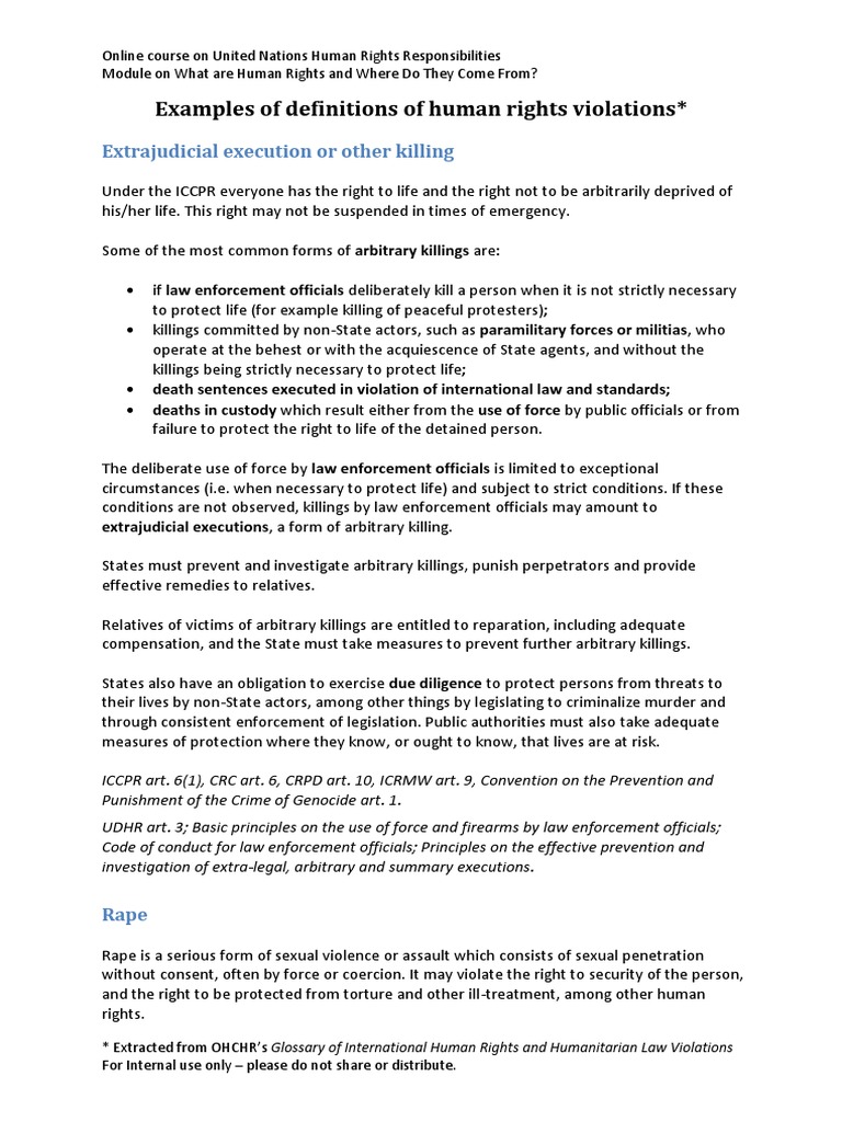 Examples of Definitions of Human Rights Violations PDF Human Rights