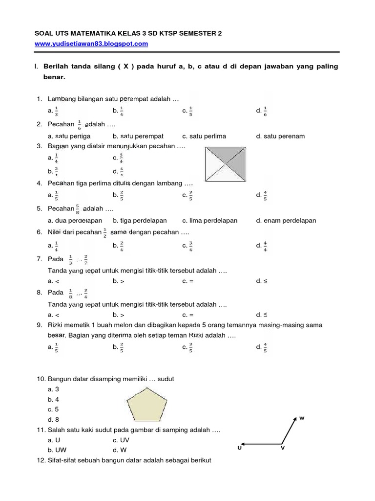 Soal Uts Matematika Kelas 3 SD KTSP Seme | PDF | Metode & Bahan Ajar