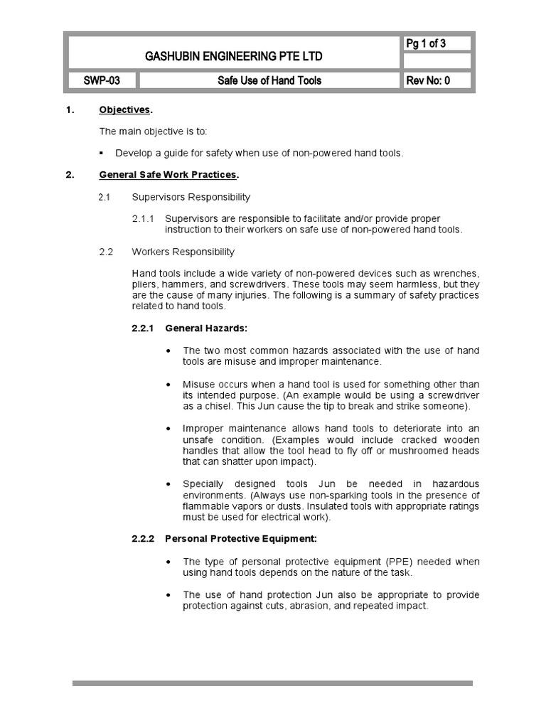 SWP-03 Safe Use of Hand Tools | PDF | Knife | Hammer