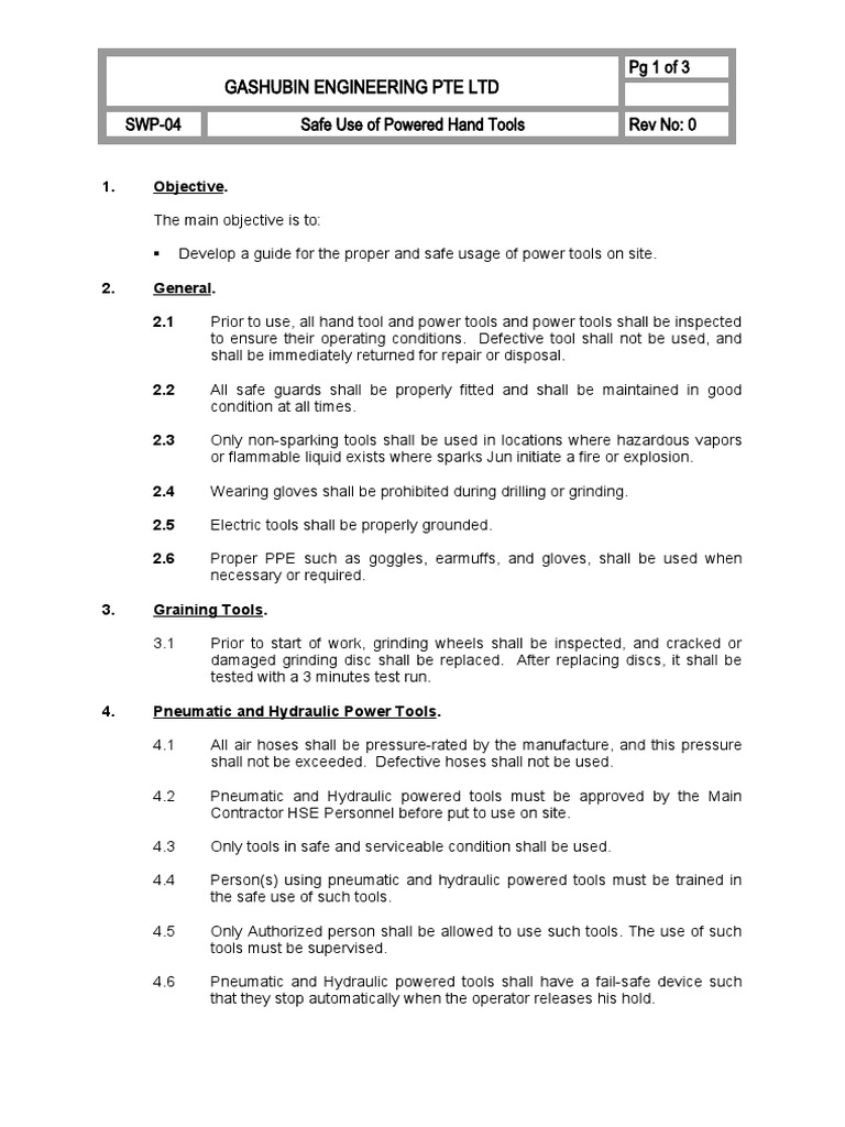SWP04 Safe Use of Powered Hand Tools PDF Safety Manufactured Goods