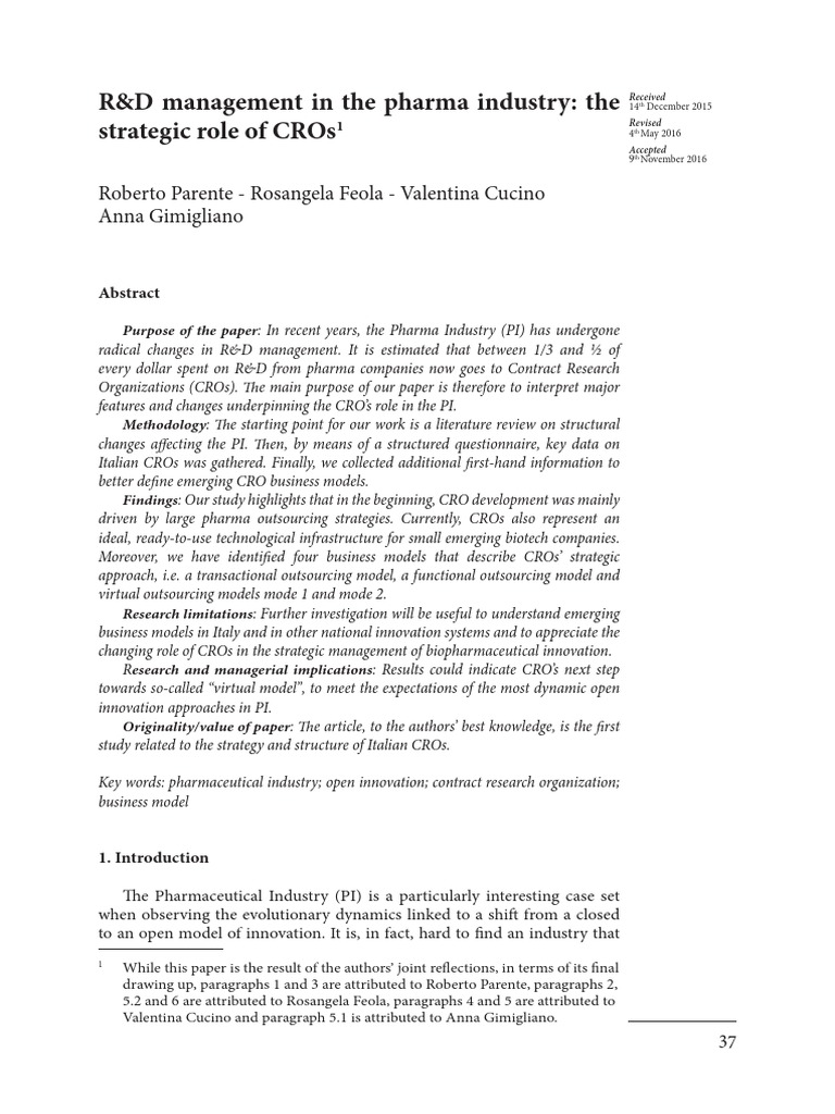 R&D Management in The Pharma Industry: The Strategic Role of Cros | PDF ...