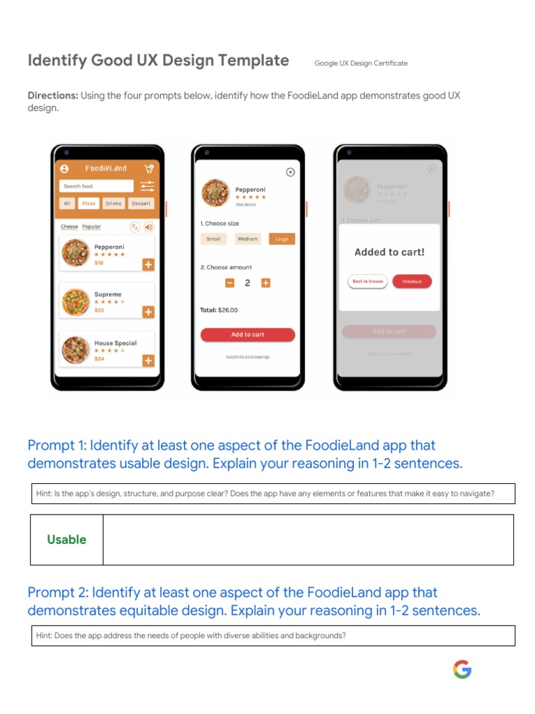 Google UX Design Certificate - Identify Good UX Design (Template) | PDF