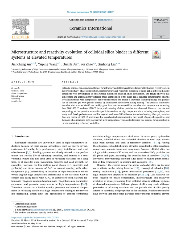 Ceramics International Sciencedirect PDF Silicon Dioxide Refractory