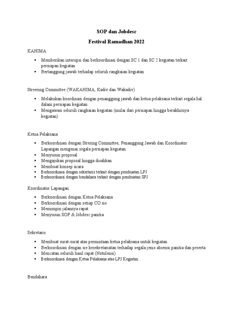 Jobdesc Panitia Festival Ramadhan 2022 | PDF