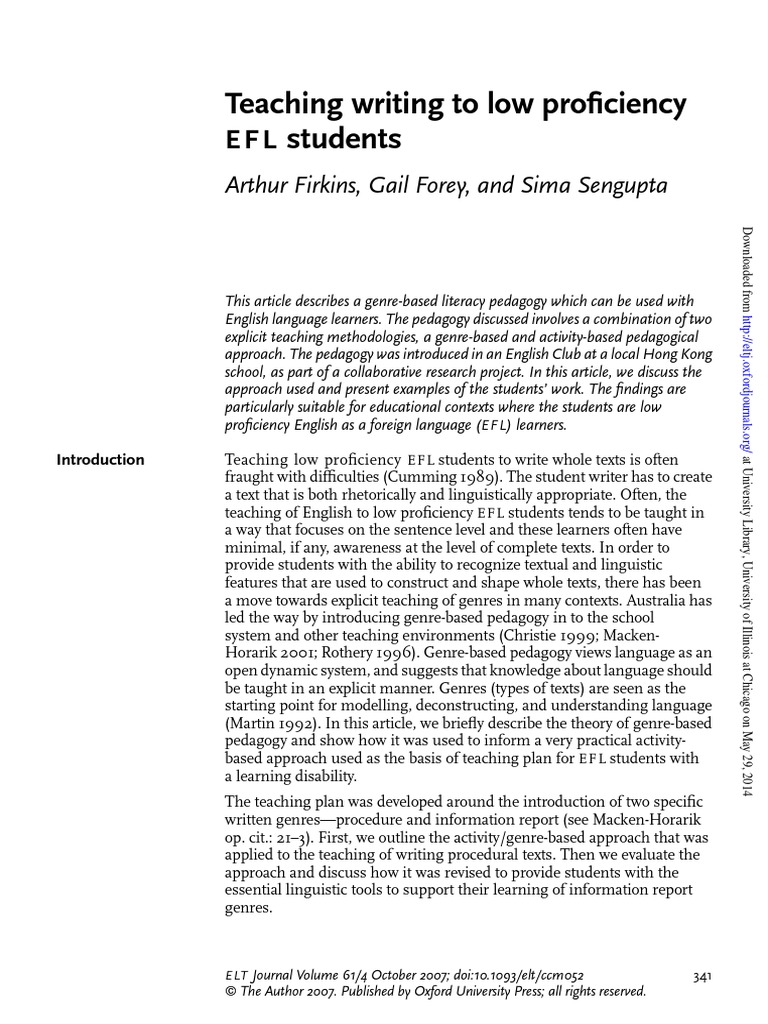 Firkins 2007 PDF English As A Second Or Foreign Language Learning