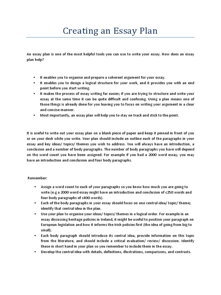 Creating An Essay Plan Handout | PDF | Essays | Cognition