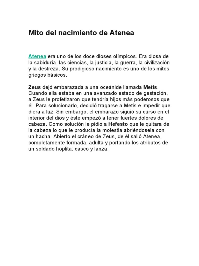 Mito Del Nacimiento De Atenea Pdf