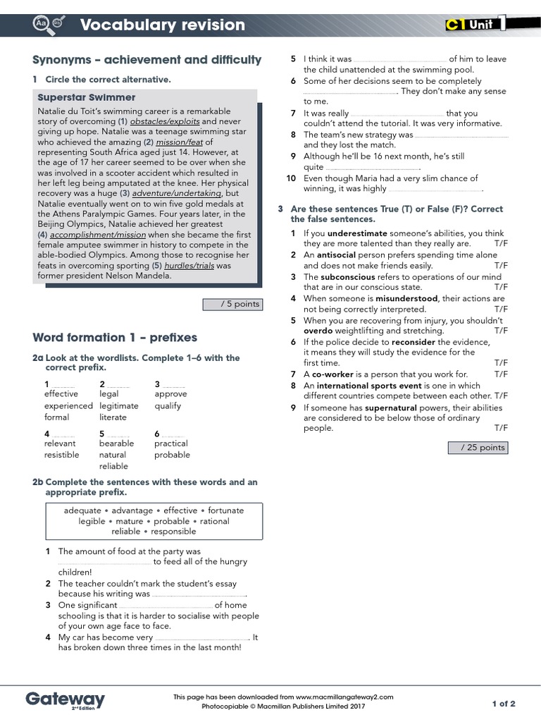 C1 UNIT 1 Vocabulary Revision | PDF