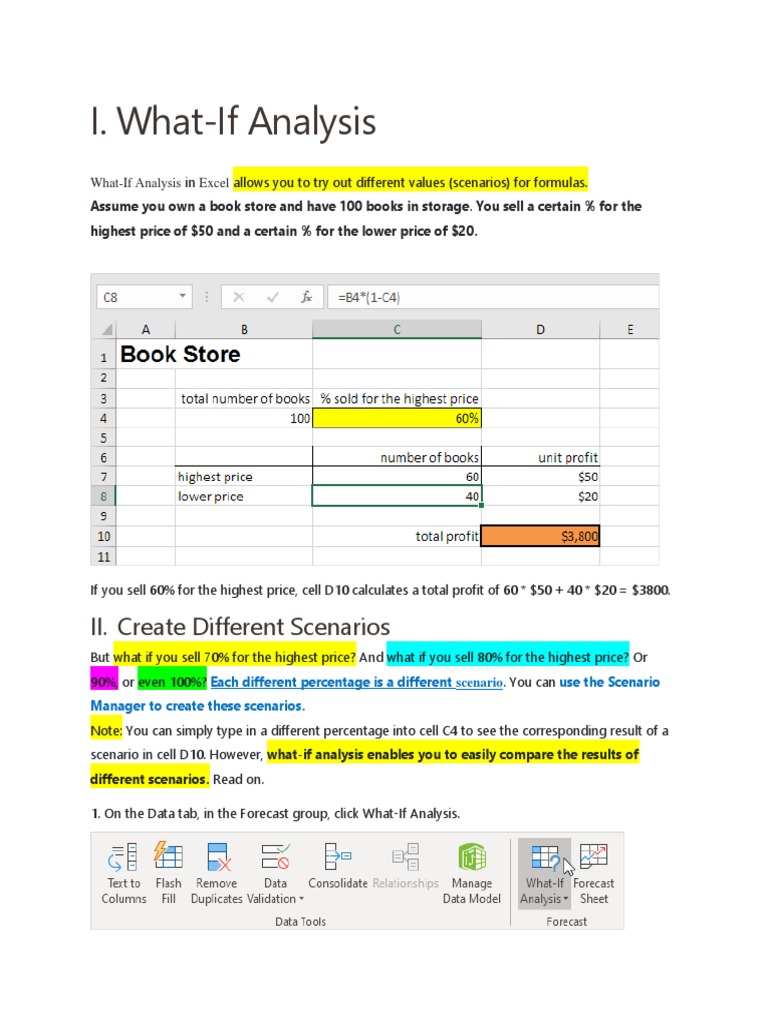 WHATIF Analysis Goal Seek Data Table PDF Microsoft Excel Formula